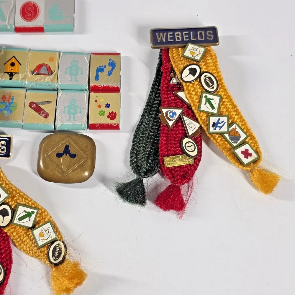 Boy Scouts / Cub Scouts Lot Belt Buckle Ribbons Pins Belt Badges